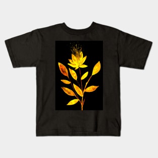 Golden Fire Flower on Black Kids T-Shirt